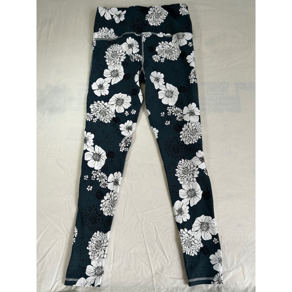 Mono B Floral High Waisted Athletic Leggings Teal White APH2291 Womens Medium - Picture 5 of 5